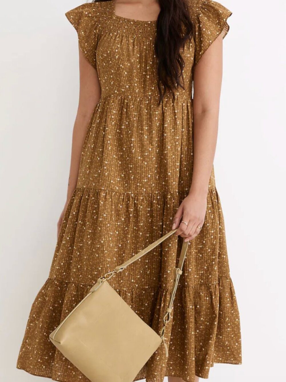 Madewell Daisy Stitch Ruffle Sleeve Tiered Midi Dress XXL